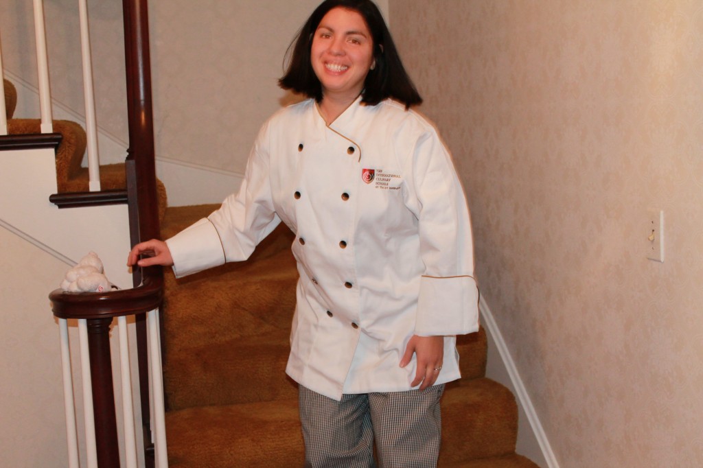 On my way out the door, Mom caught a glimpse of my chef clothes and ran for the camera. 