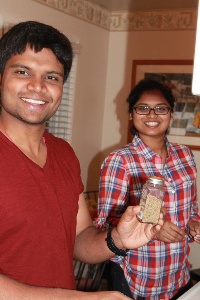 Swathi and Balu in the kitchen.