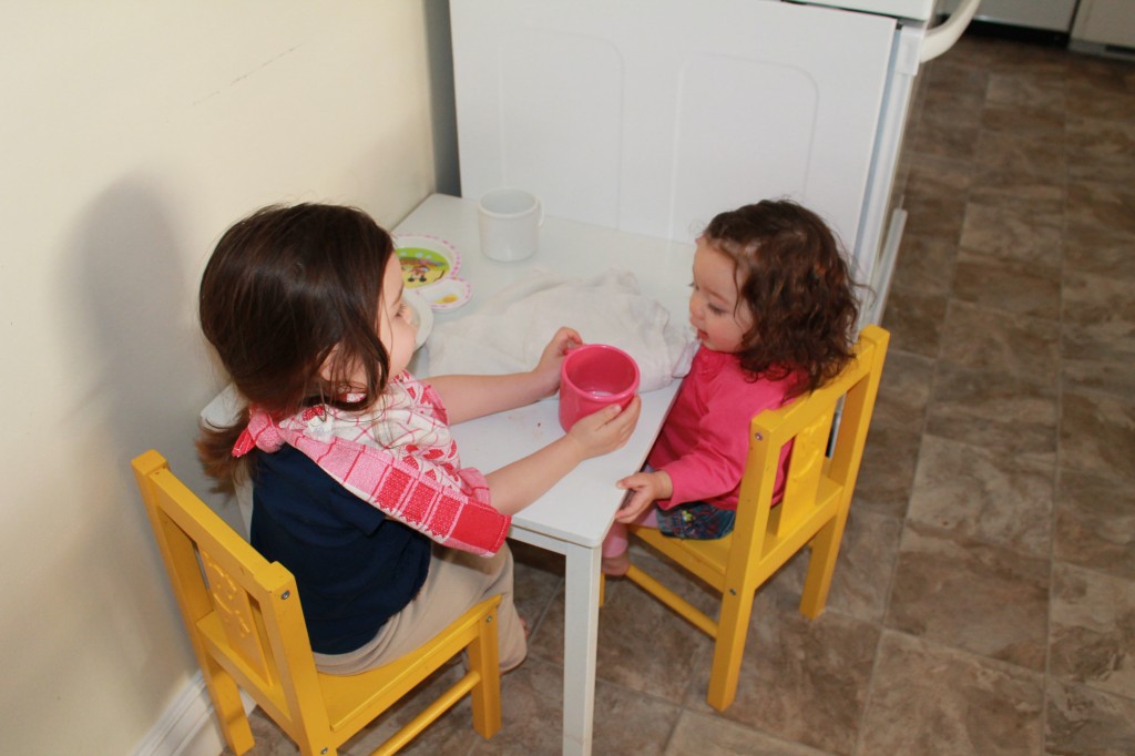 Mary sat with Lydia at the kid table for the first time today. This delighted both girls to no end.