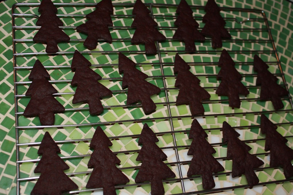 I baked a forest of bittersweet chocolate Christmas trees. Now if I can just get around to packaging them and giving them away before I eat them all...