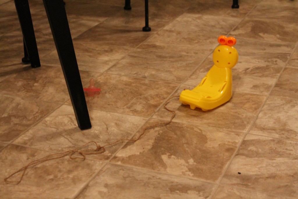 As I was cleaning the kitchen tonight, I saw this duck on the floor and felt overwhelmed with gratitude that I am a mother of small children. Some day they won't leave sweet evidences of innocent play all over the house, and that will be sad.
