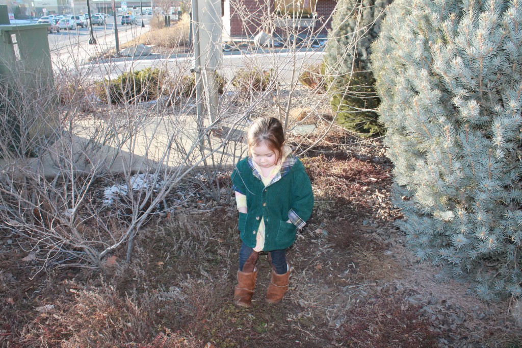 Oh, to be a child. Lydia was so excited to discover a "forest" outside of the restaurant.