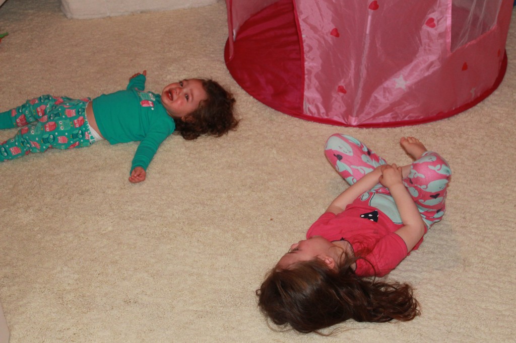 This was after Mary got put in her crib for not behaving, and Lydia was denied a princess puppet show because she refused to clean up. Misery loves company.