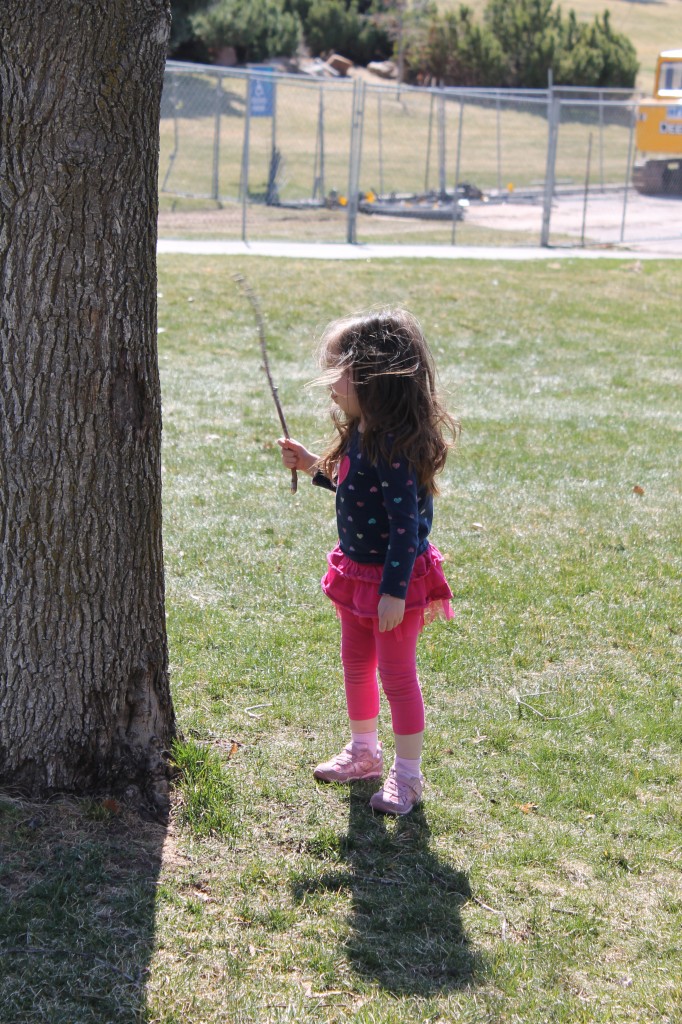 I must have read A Snowy Day to Lydia a million times. Watching her hit the tree with a stick made me recall "A stick that was just right for smacking a snow covered tree," only this tree lacked snow.