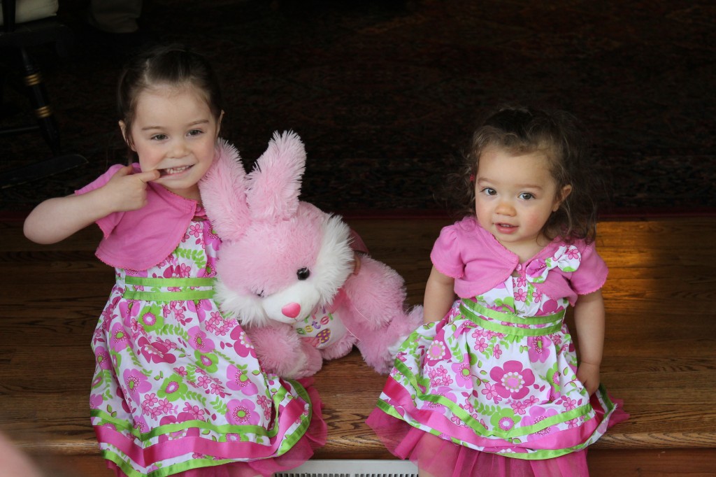 The girls posed with a bunny and had a little scuffle  about who got to hold the bunny....