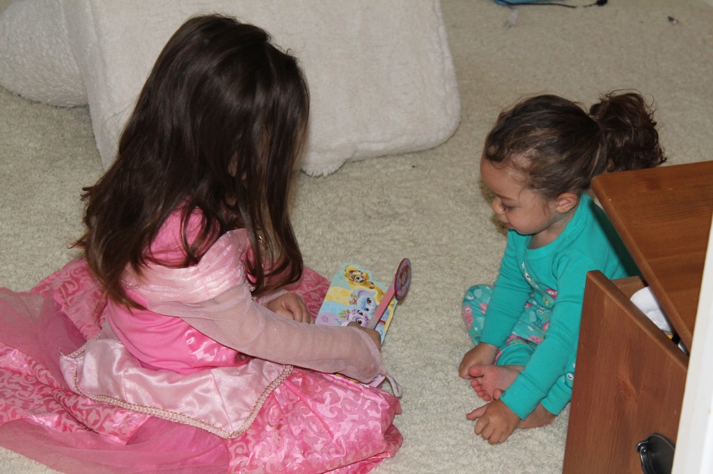 We woke up and played princess for forty-five minutes before breakfast. The girls were so excited about their Disney gifts from Tom  and Suzanne! 