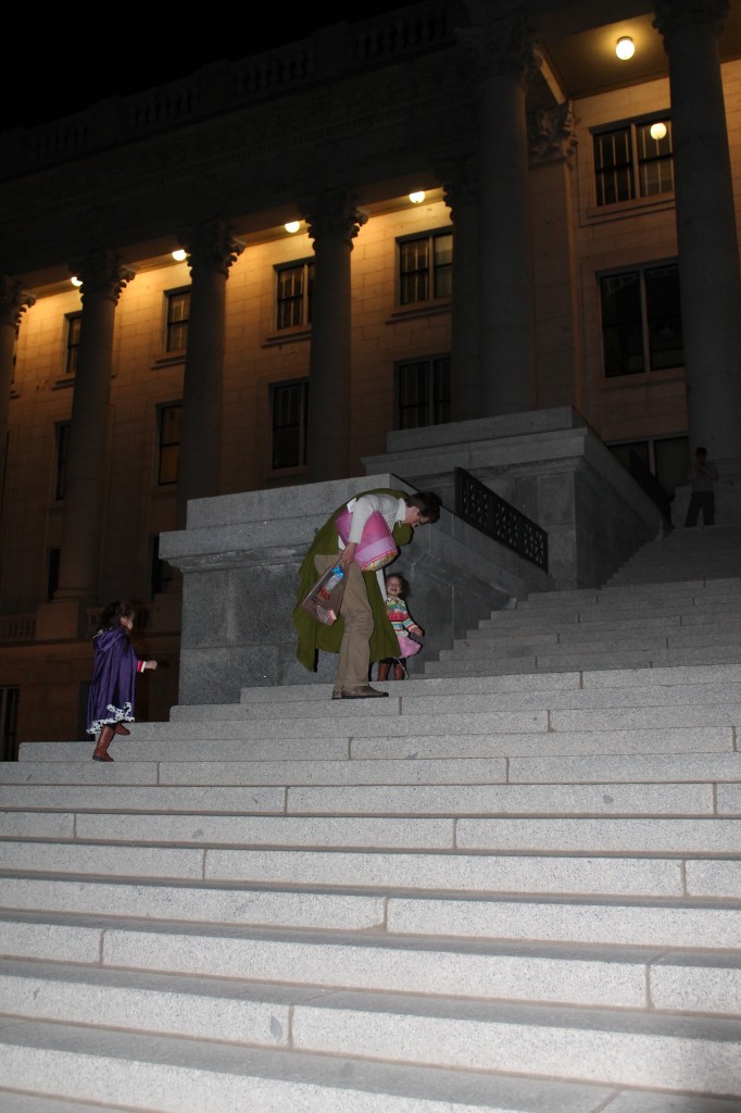 Abe had to carry her protesting little body away from the stairs.