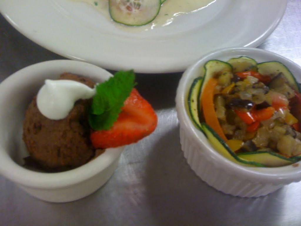 My ratatouille and my teammate's mousse.