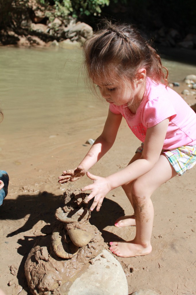 Lydia and Mary spent about an hour building a "castle" out of rocks and playing in the mud by the river.