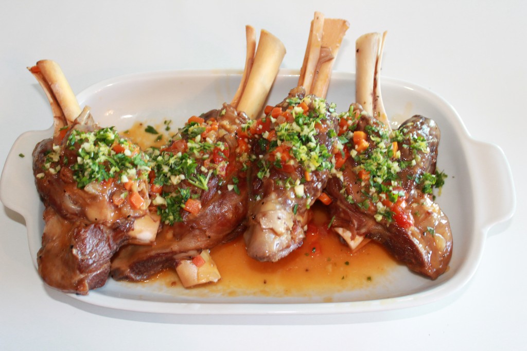 When Candace and I visited Martha Stewart, she served us lamb shanks. I daydream about them, and I tried to recreate them here, but I didn't capture the flavor she served us. The texture, though, I am happy to report, was the same! (Thank-you, pressure cooker!)