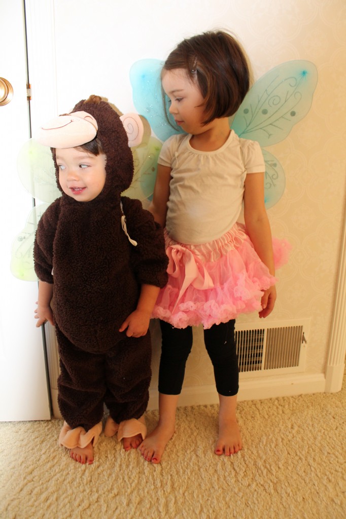 I put Mary in Lydia's old monkey costume, but Mary wanted to wear the wings Ina gave her. No problem--I let her, and she went dressed as a flying monkey! 