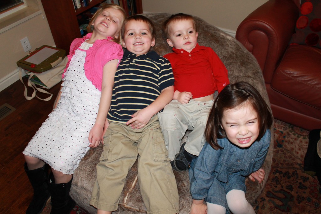 The kids played with the beanbag for hours. At one point, they were in the basement and I guess Lydia got pinned under the beanbag. I asked her how she got out, and she insisted that I pulled her out. My eyebrows shot up because I definitely did not pull her out AND because I believe in angels. Maybe my Aunt Lydia pulled her out. At any rate, I am so glad she's safe.