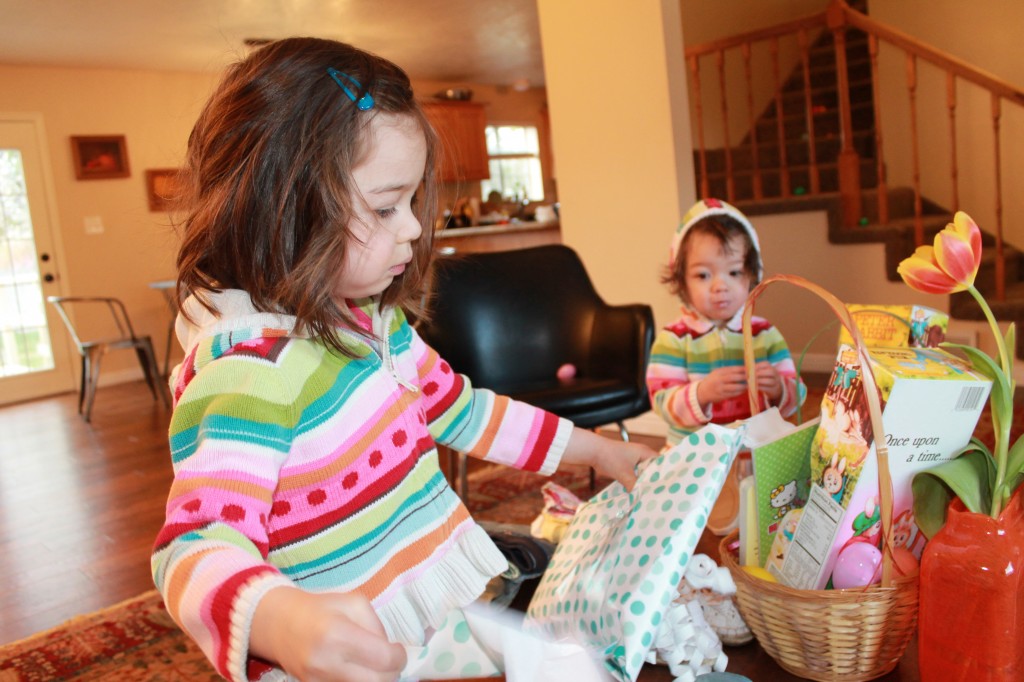Discovering the baskets with presents.