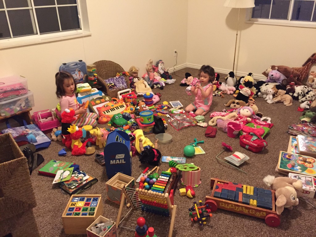After we got the girls ready for bed, they wanted to play with all of their toys. They have been playing beautifully for over an hour now.