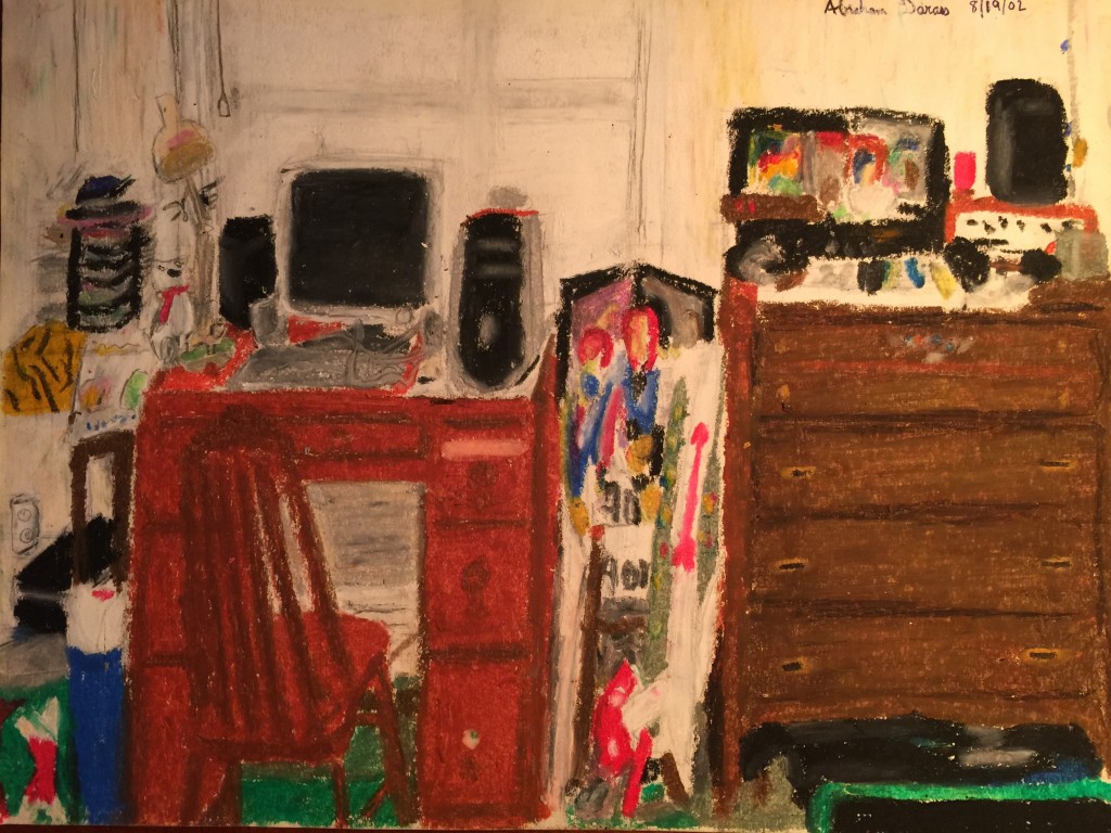 Abe also found this pastel he did of his room during he senior year in high school. It was one of the happiest years of his life, and he felt a lot of affection for his room; this picture conjured up a lot of emotion and memory for him. 
