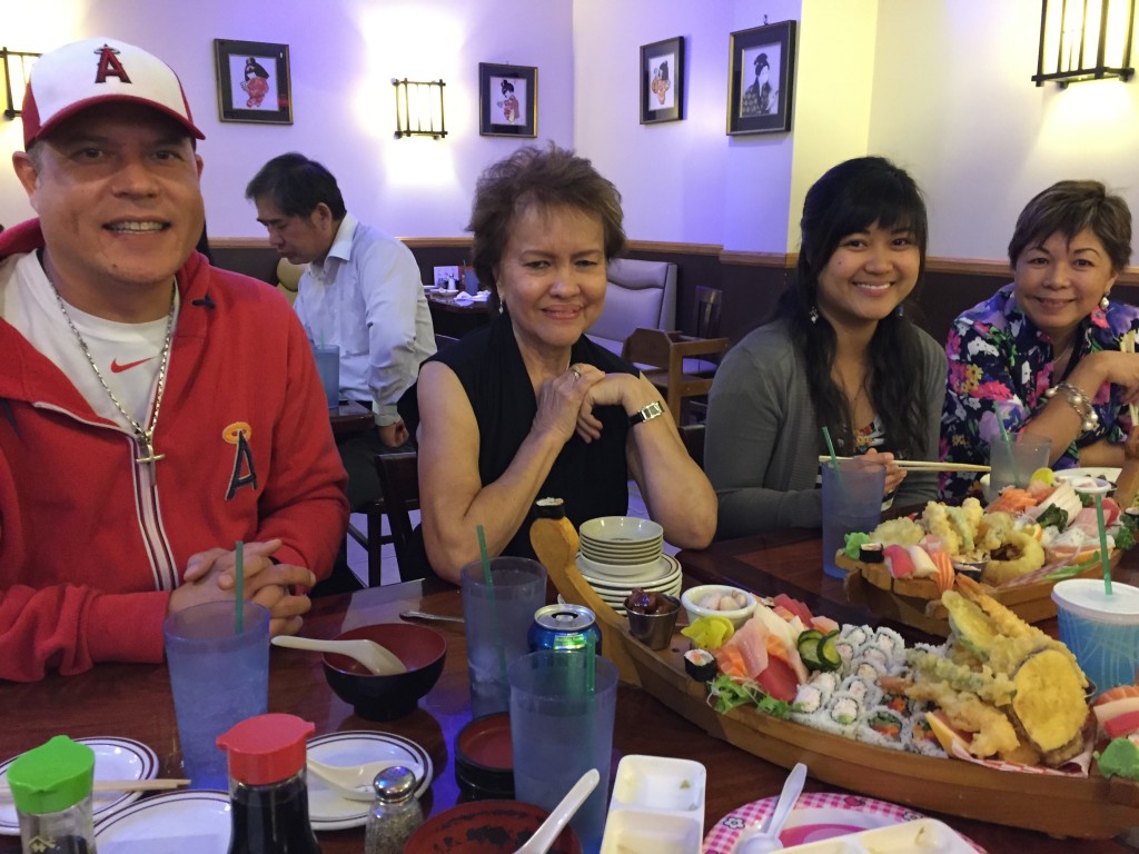 We had dinner with Vince, Auntie Geri, Erin, and Batch. Every year we go to the same Japanese restaurant for Sushi boats. I love this tradition.
