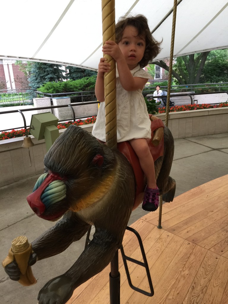 We rode the endangered species carousel. Mary declared that it was fun and reminded her of Disneyland.