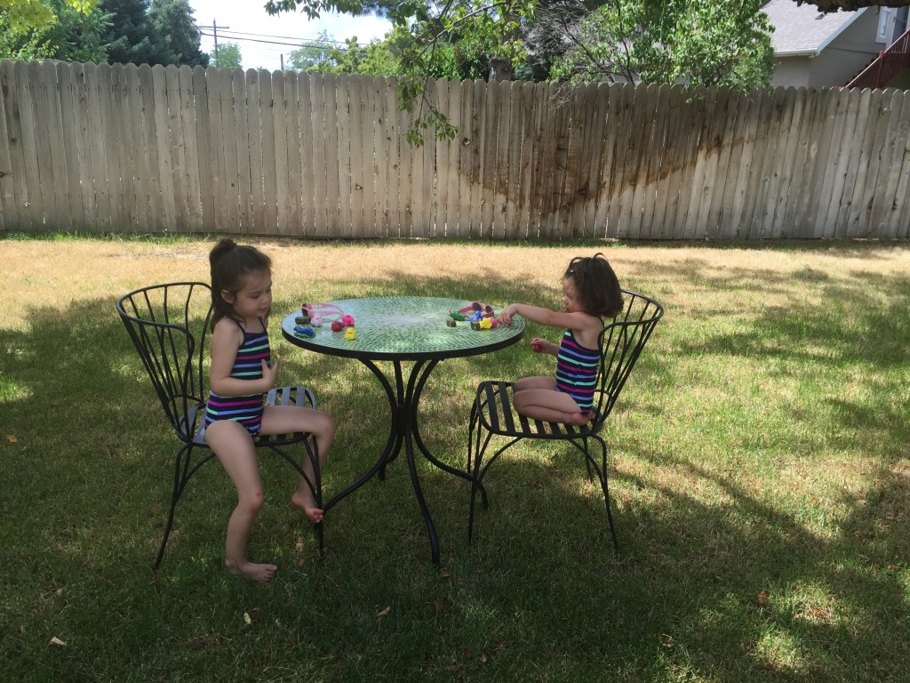 The girls literally spent almost the entire day outside today. That made me happy. Here they are playing with clay. Lydia did this for two hours straight, and then when Olivia came over, she clocked in at least another hour.