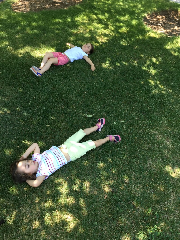 We looked over to discover Lydia had lain down on the grass and was just lying there enjoying the shade. Mary soon copied her (for approximately ten seconds). 