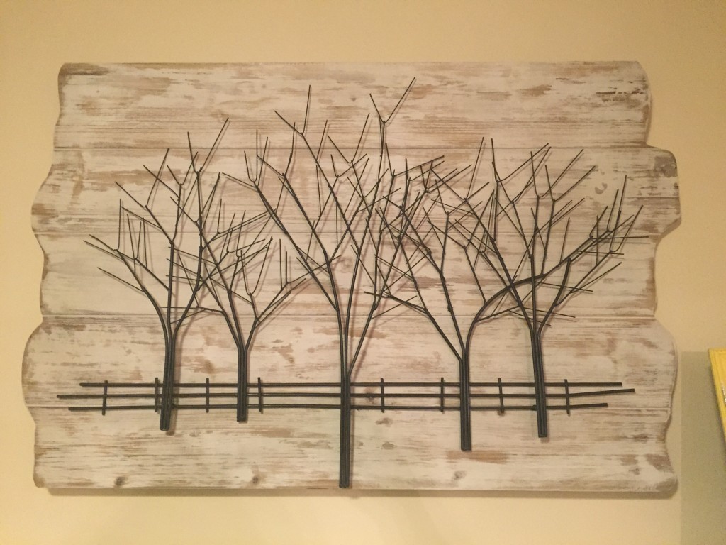 First I bought this wood and metal piece a couple days ago. I feel like there is so much symbolism in tress, and the picket fence reminds me of my morning walks around Orem. 