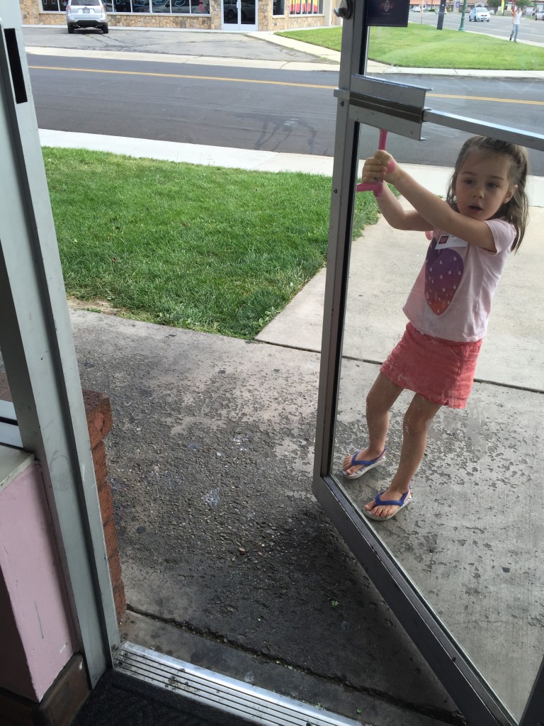 She was my special helper. She's holding the door here for me, even though I don't have the cake in hand yet.