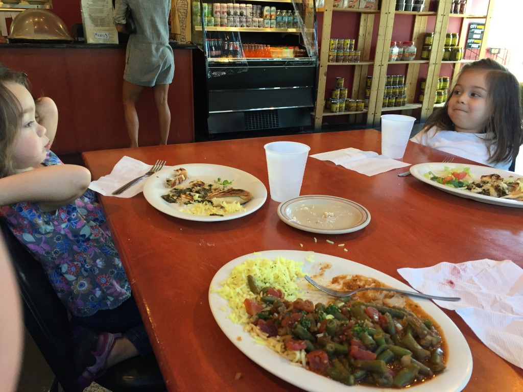 We went to O'Falafel for lunch. The girls were so well-behaved and easy. I was so pleased with the whole experience.