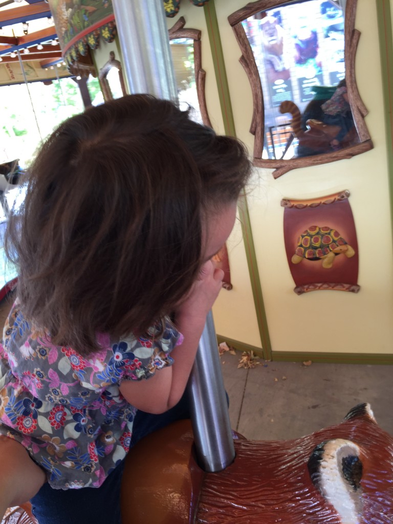 I couldn't get a good angle on Mary riding the carousel. She appeared to be falling off (I was holding her the whole time) and slightly terrified, but afterward she declared that it was super fun and wanted to ride again.