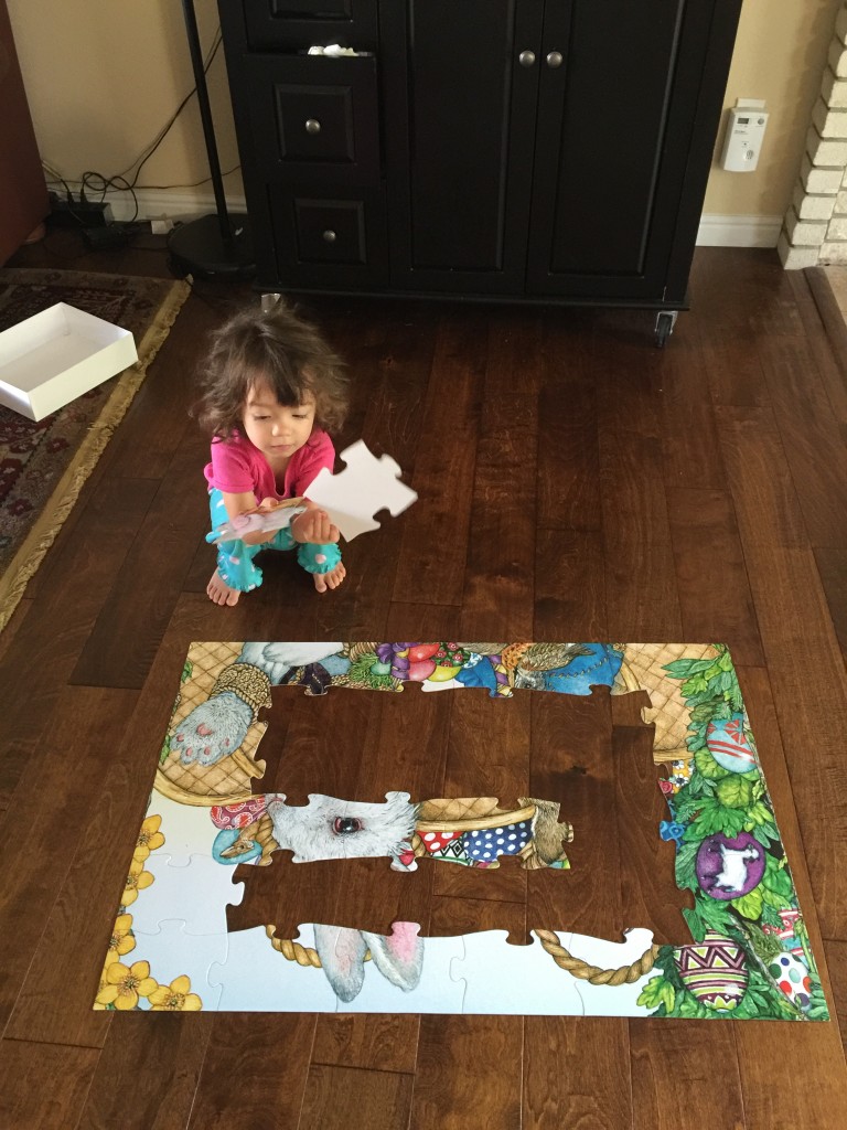 While Lydia talked on and on about dome headed dinosaurs, Mary busied herself with her puzzle. 