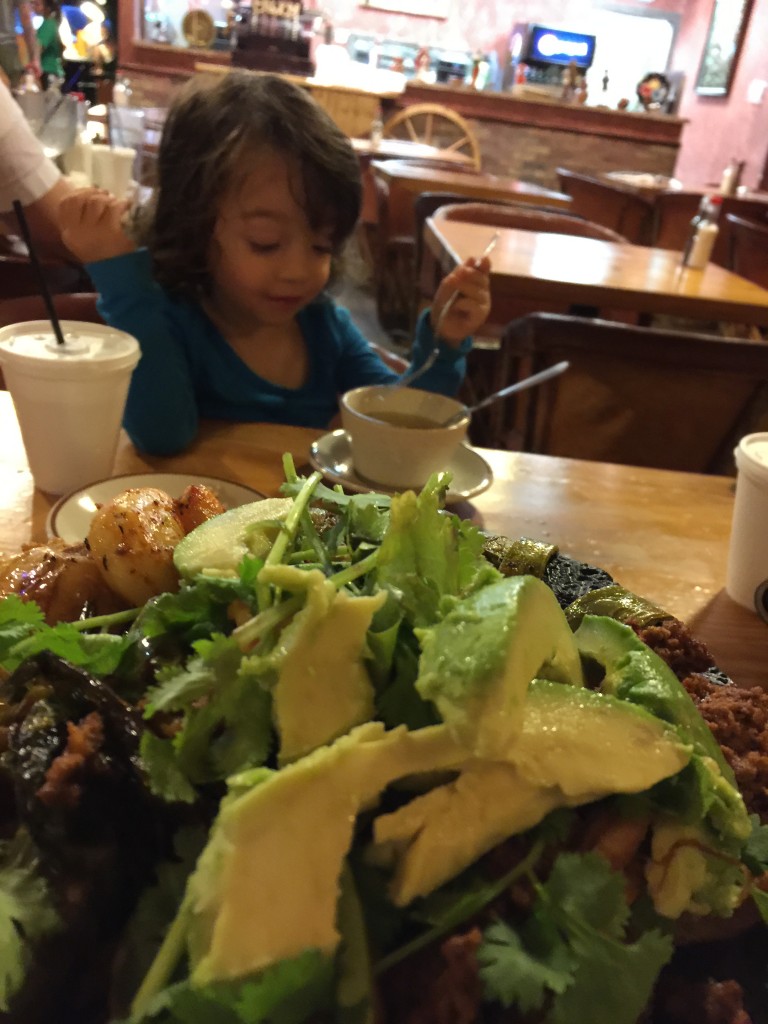 Mary was nonplussed by the molcajete and instead just focused on her soup.