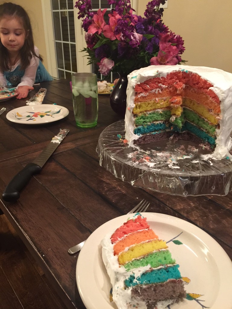 I made Lydia a rainbow cake, but I think I am allergic to food dye. After I ate a piece, my hands got very swollen.