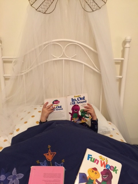 Mary reading before bed.