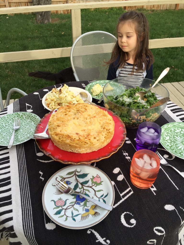 Lily made the most amazing spaghetti tort, kale salad, and roasted cauliflower dinner. To make dinner even more beautiful, the weather was perfect so we ate outside. It was lovely!
