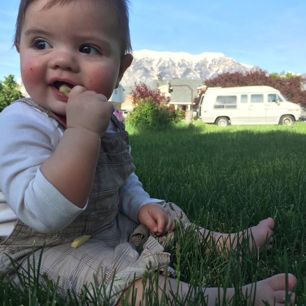 We ate dinner outside and watched Ammon enjoy the grass.