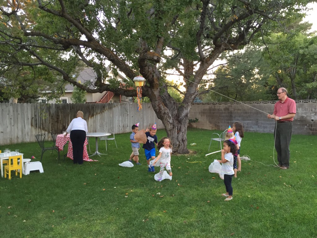 Setting up for the piñata.