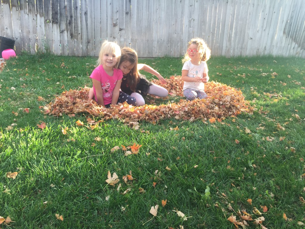 The kids built a nest of leaves and pretended to be birds. Lydia was the mama bird and was very solicitous of the needs of her chicks. She was so solicitous that she preferred to have an accident rather than leave her chicks.