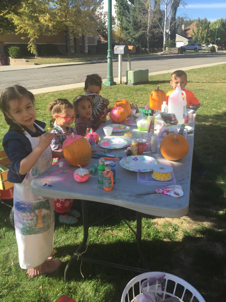 Our neighbor set up a pumpkin painting station for the neighborhood kids in the afternoon.