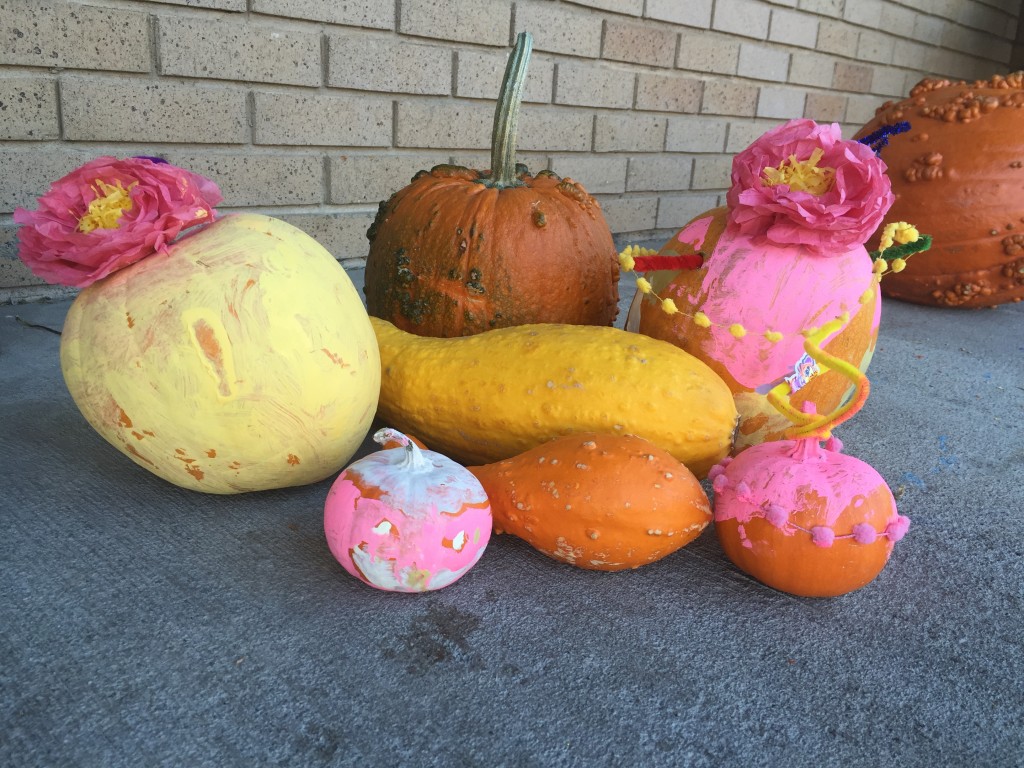 The results of the pumpkin painting station.