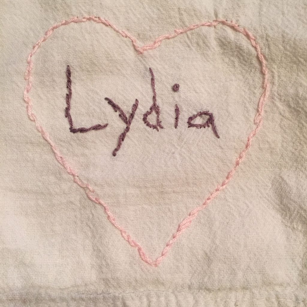 Lydia embroidered this during General Conference, but I forgot to post a picture.