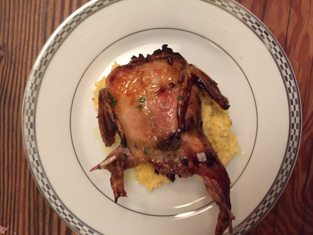 This was the most delicious quail and polenta I have ever had. The menu says it was "Anson Mills polenta," so I went right home and ordered some. I can't wait to try to cook this at home!