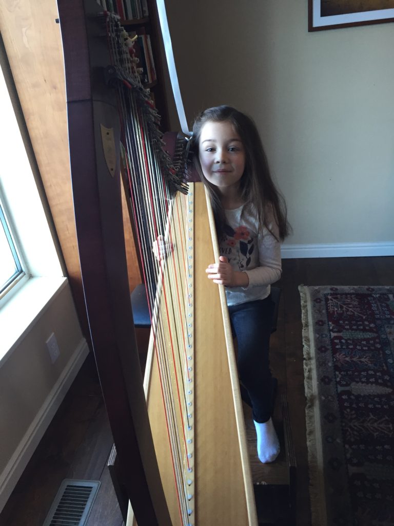 First thing in the morning, Lydia ASKED to practice her harp!!! This week she has voluntarily done over a hundred repetitions of one new musical pattern every day. This was her idea, and I am so proud of her for taking ownership of her practice.